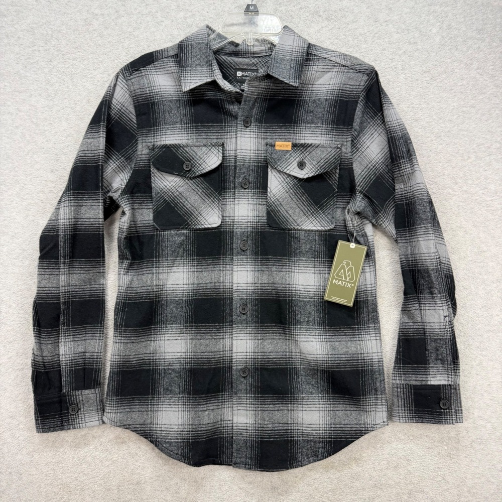 Matix Flannel Shirt Jacket Mens Small Black Grey Plaid Cabincore Lumberjack NEW‎